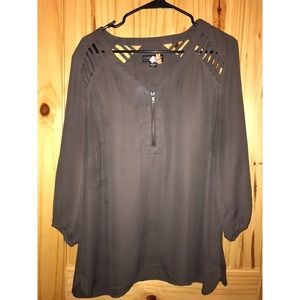 Dark Grey Zipper Blouse